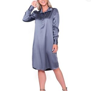 Knee Length Blue Satin Dress